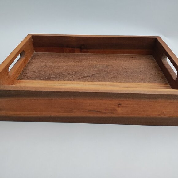Handmade Wooden Serving Tray with Handles – Rustic 18” x 13.5” - Picture 1 of 4